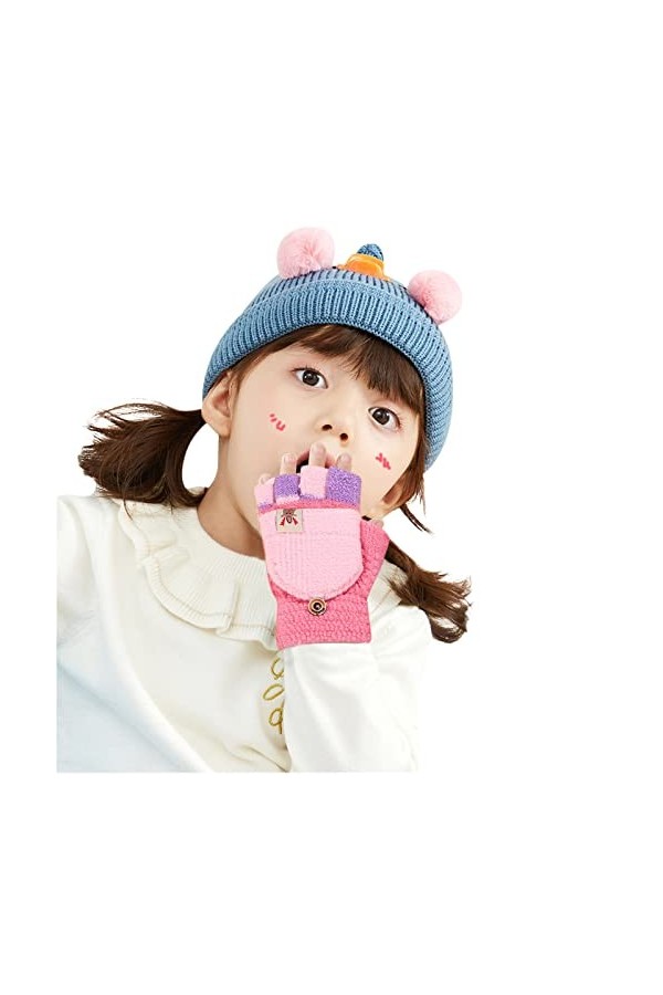 Gants moufles pour enfants avec imprimé chat - Mode créative - Pour téléphone portable - Gants tricotés épais et chauds - Pou