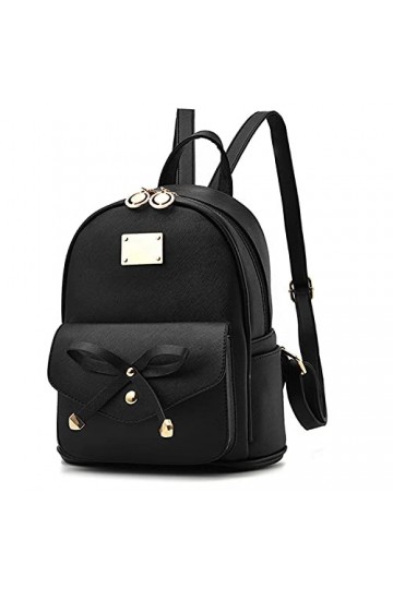Jywmsc Mignon Faux Cuir école Sac à Dos pour Les Filles Femmes Décontracté Voyage Sac Petit Sac-01 Schwarz