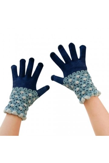 Gants dhiver en maille jacquard pour femme, tricotés plus velours, épais, gants dautomne et dhiver à motif chaud gants po