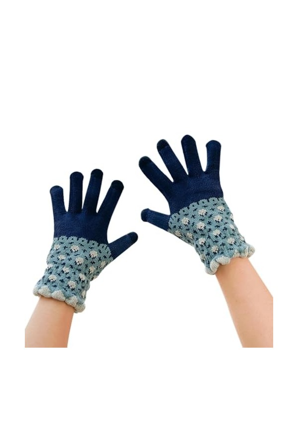Gants dhiver en maille jacquard pour femme, tricotés plus velours, épais, gants dautomne et dhiver à motif chaud gants po