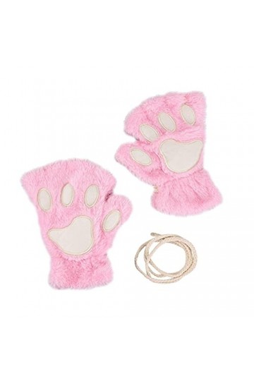Mitaines dhiver de Chat Gants Chauds en Peluche avec Moufles Demi-Doigt Motif Patte dours Gants Thermique Mignon Joli Douce
