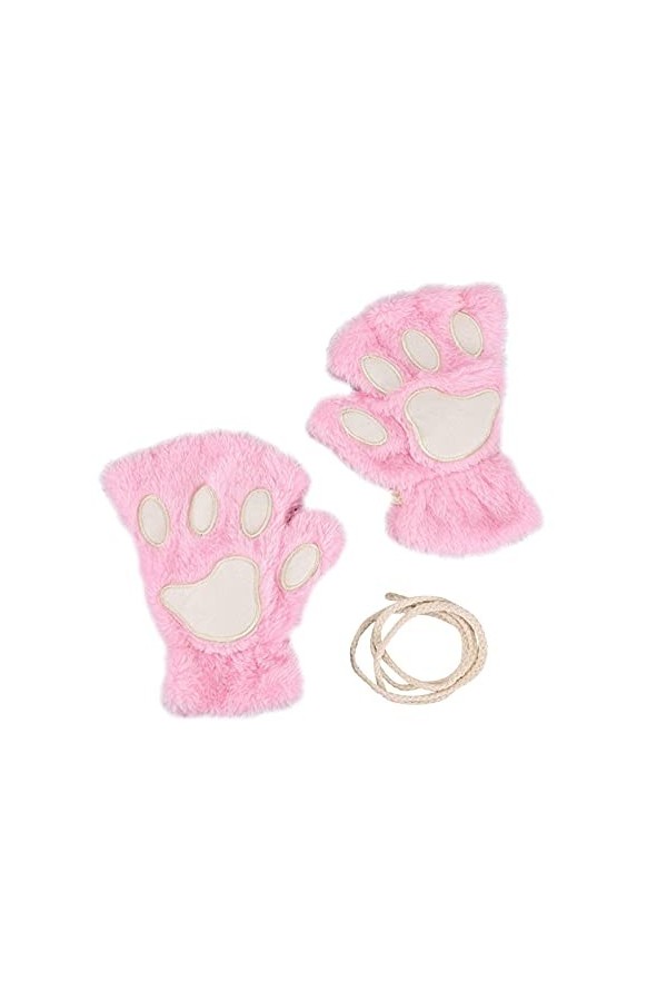 Mitaines dhiver de Chat Gants Chauds en Peluche avec Moufles Demi-Doigt Motif Patte dours Gants Thermique Mignon Joli Douce