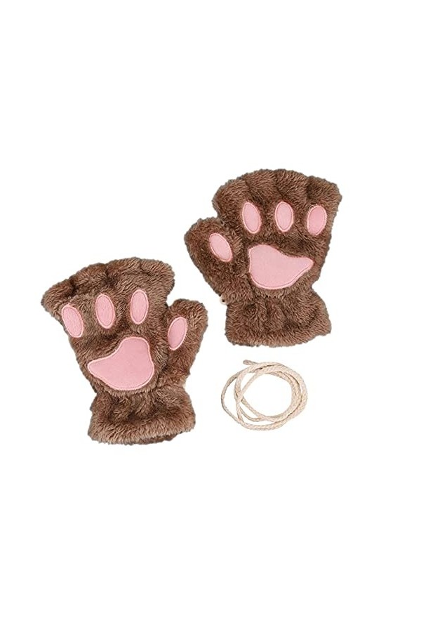 Mitaines dhiver de Chat Gants Chauds en Peluche avec Moufles Demi-Doigt Motif Patte dours Gants Thermique Mignon Joli Douce