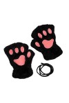Mitaines dhiver de Chat Gants Chauds en Peluche avec Moufles Demi-Doigt Motif Patte dours Gants Thermique Mignon Joli Douce