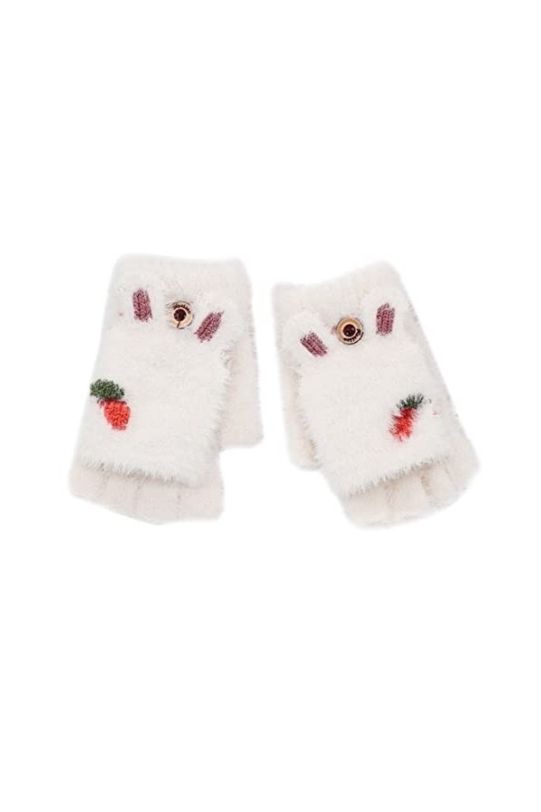 Gants en cuir vernis Gants de carotte dhiver avec demi-doigts et gant tricoté chaud pour enfants Gants coton noir