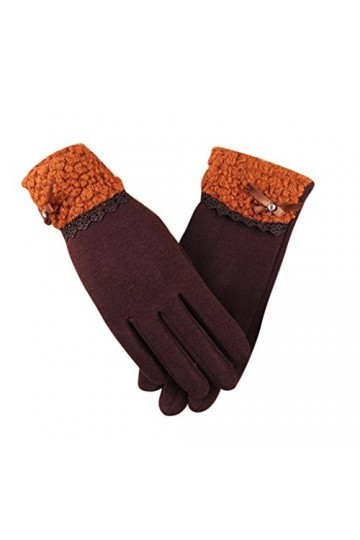 Coloré Gants Femme Mode Gants Gants Chauds TM Arc de dentelle écran tactile femme plus ride automne et hiver plus des gants
