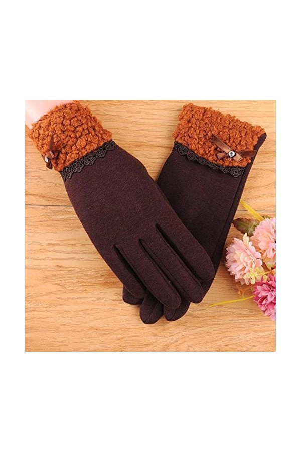 Coloré Gants Femme Mode Gants Gants Chauds TM Arc de dentelle écran tactile femme plus ride automne et hiver plus des gants