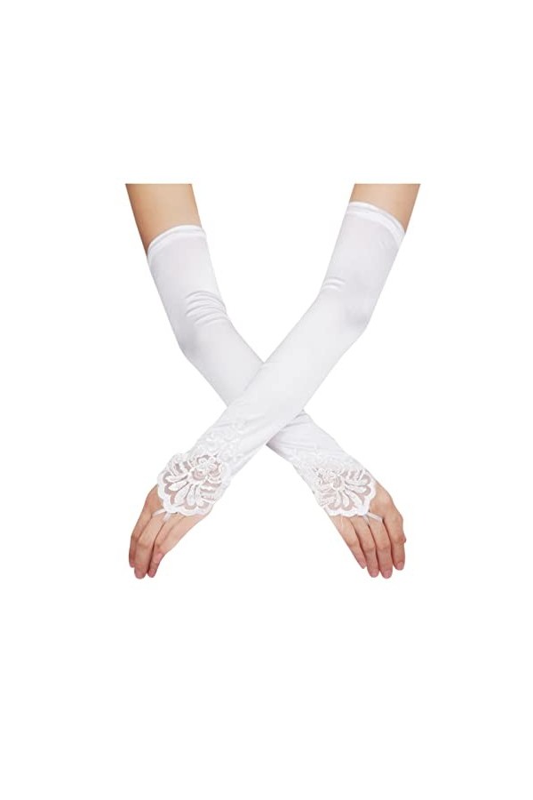 WinvOx Mitaines pour femme - Longueur des années 1920 - Gants de fête extensibles en satin rouge percé - Pour femme - Mitaine