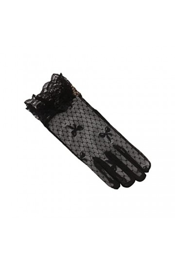 Gants en dentelle pour femme - Sans doigts brodés - Gants longs en tulle - Gants Fishnet - Courts - Mariée - Opéra - Fête - M
