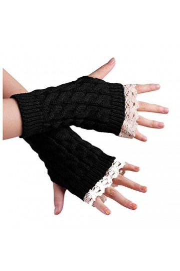 Gants décontractés en tricot solide demi-mitaines en dentelle tricotée pour femme