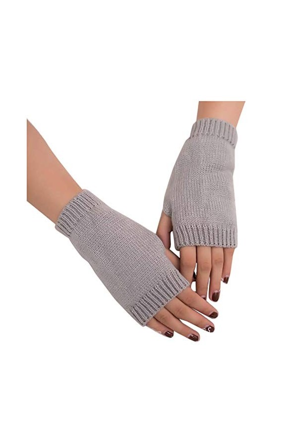 YANFJHV Gants dhiver tricotés sans doigts pour femmes douces, chaudes et chaudes, gris, taille unique