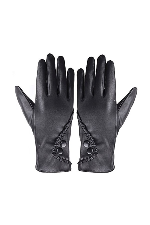 Gants en cuir noir - Cadeau pour femme - Gants dhiver - Doux et chaud - Accessoire de carnaval pour femme