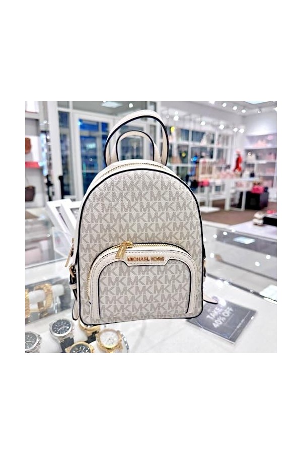 Michael Kors Jaycee – Mini sac à dos convertible MK Signature – Taille XS – Crème clair, crème clair, Contemporain