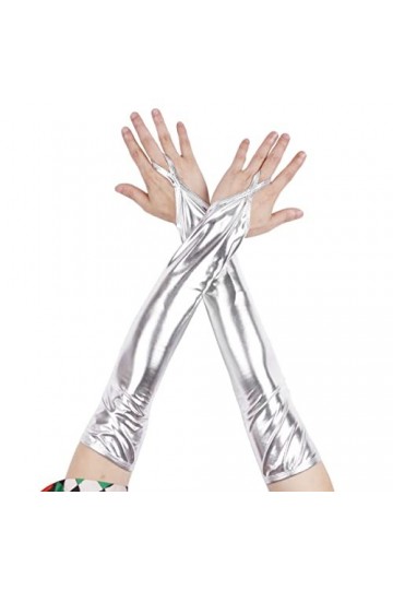 JanJean Gants Femme Mitaines Brillants sans Doigts Moufle Longueur Coude avec Boucle au Majeur Gant pour Robe Opéra Soirée Co