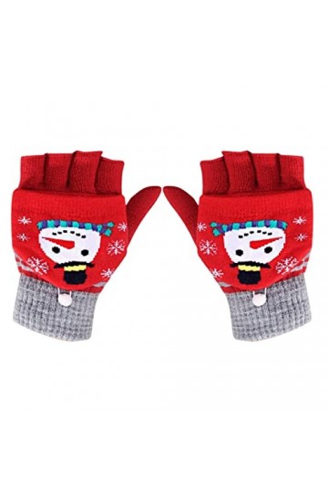 Mitaines Femme Hiver Demi-Doigt Flip Up Épais Chaud Tricot Noël Dessin animé Moufles Mignon Écran Gants de Vélo Course Condui