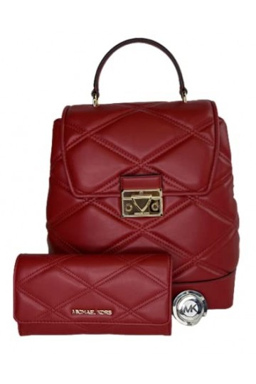 Michael Kors Serena MD Sac à dos à rabat avec portefeuille à trois volets et crochet pour sac à main, Chili, Medium, Sac à do