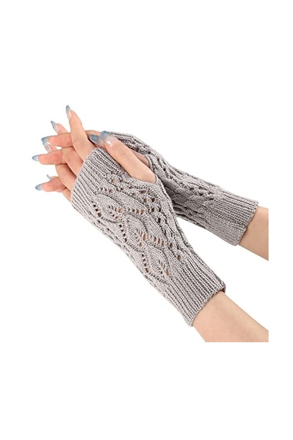 Manchettes tendance pour femme - Manches longues - Gants tricotés chauds - Moufles extensibles - Chauffe-pouls - Hiver
