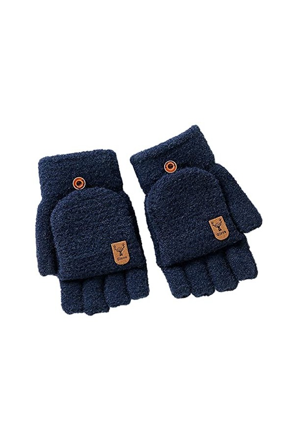 UnoSheng Hiver Tricoté Mitaines sans Doigts Isolation Thermique Moufles convertibles Chaudes Couverture à Rabat pour Hommes F