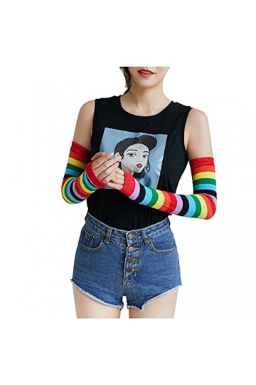 Moufles pour femme par temps froid - Manches colorées - Rayures colorées - Soleil - Arc-en-ciel - Protection pour étudiant - 