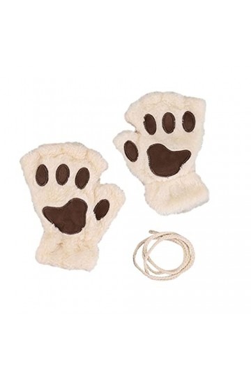 Mitaines dhiver de Chat Gants Chauds en Peluche avec Moufles Demi-Doigt Motif Patte dours Gants Thermique Mignon Joli Douce