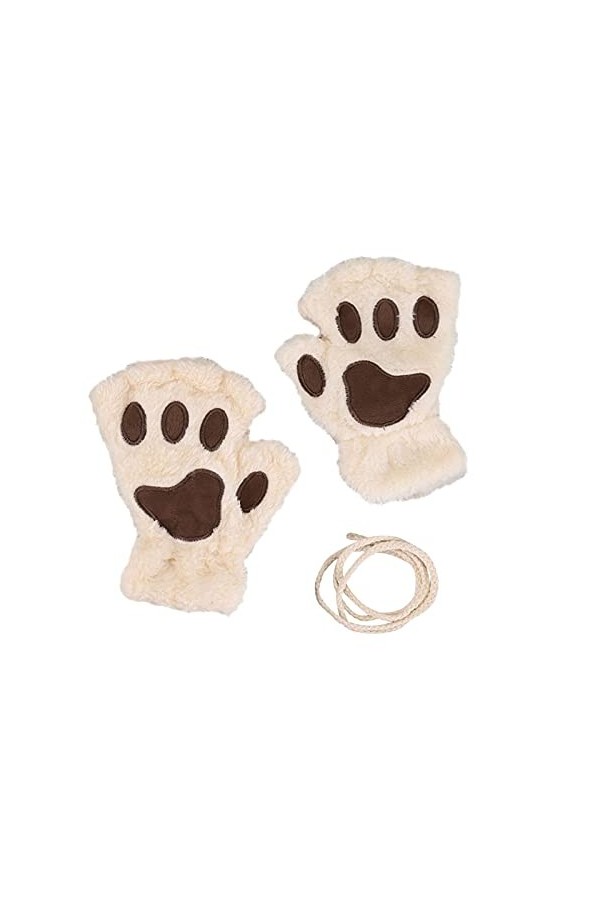 Mitaines dhiver de Chat Gants Chauds en Peluche avec Moufles Demi-Doigt Motif Patte dours Gants Thermique Mignon Joli Douce
