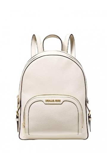 Michael Kors Jaycee Grand sac à dos en cuir avec poche zippée, Crème, Large, Sac à dos
