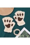 Mitaines dhiver de Chat Gants Chauds en Peluche avec Moufles Demi-Doigt Motif Patte dours Gants Thermique Mignon Joli Douce