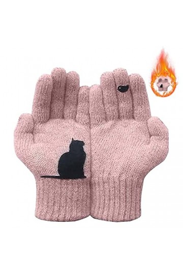 Peegsan Gants Chat Oiseau - Gants dimpression doiseau Chat Moufle Mignonne - Gants dimpression doiseau Chat Mignon Rose m