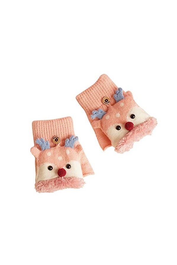 UnoSheng Winter Plus Moufles en tricot mignon, chaud, décontracté, multifonction, velours, motif de Noël, sans doigts, gants 