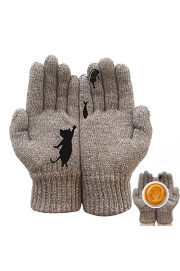 Tytlyworth Gants avec Chat - Gants tricotés Chauds pour Femme | Moufles élastiques et Souples à la mopour Chauffe-Mains