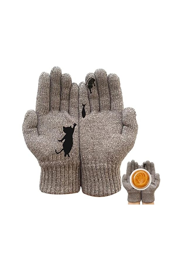 Tytlyworth Gants avec Chat - Gants tricotés Chauds pour Femme | Moufles élastiques et Souples à la mopour Chauffe-Mains