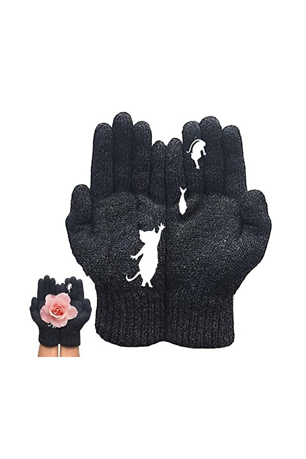 Tytlyworth Gants avec Chat - Gants tricotés Chauds pour Femme | Moufles élastiques et Souples à la mopour Chauffe-Mains