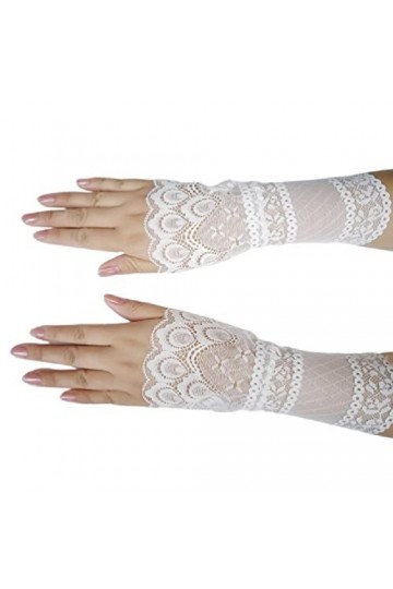 cityfly Gants dété pour Femmes fête de Mariage Mitaines de mariée Maille Transparente avec décor Floral Gants sans Doigts Co