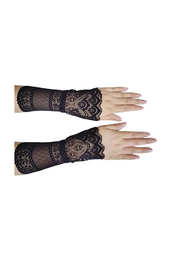 cityfly Gants dété pour Femmes fête de Mariage Mitaines de mariée Maille Transparente avec décor Floral Gants sans Doigts Co