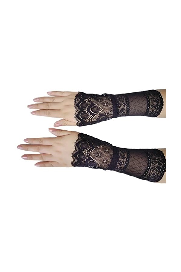 Femmes Mariée Gants Courts Discothèque Creux Voir À Travers des Gants en Résille Pole Dance Gants sans Doigts Floral Maille M