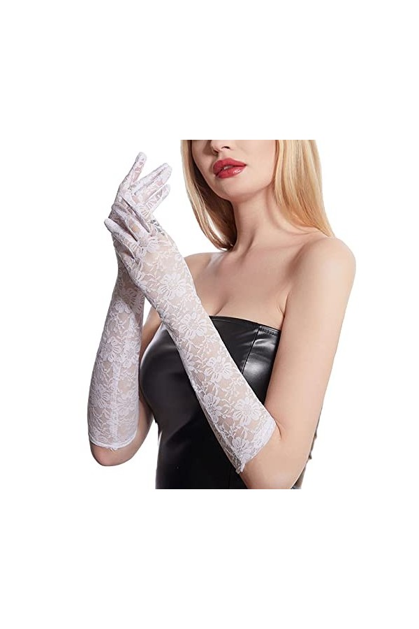 Gants en dentelle pour femme - Protection solaire - Brodés - Mitaines courtes - Pour mariée - Mariée - Opéra - Fête - Longue 