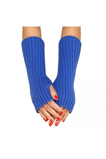 UnoSheng Norwegian Gloves Femmes Automne et Hiver Uni Laque Multicolore Laine Longue Rayure Demi-Doigts Mitaines Mitaines Ble