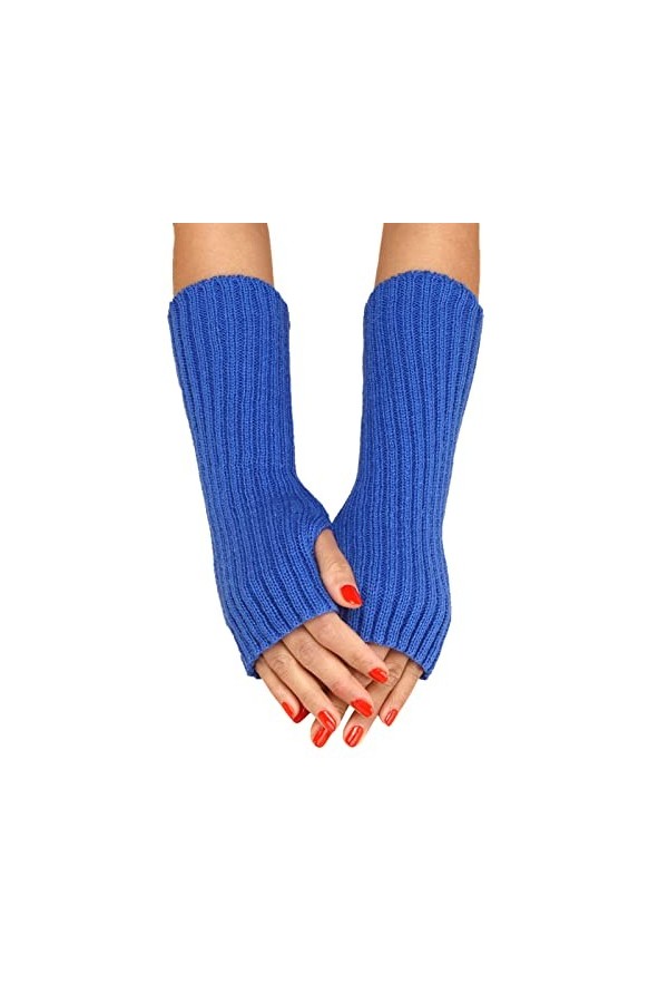 UnoSheng Norwegian Gloves Femmes Automne et Hiver Uni Laque Multicolore Laine Longue Rayure Demi-Doigts Mitaines Mitaines Ble