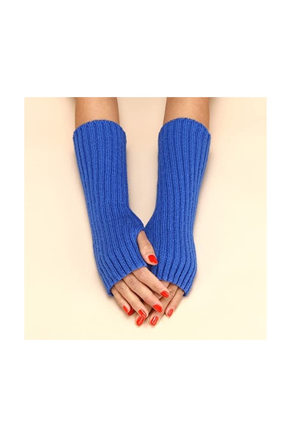 UnoSheng Norwegian Gloves Femmes Automne et Hiver Uni Laque Multicolore Laine Longue Rayure Demi-Doigts Mitaines Mitaines Ble