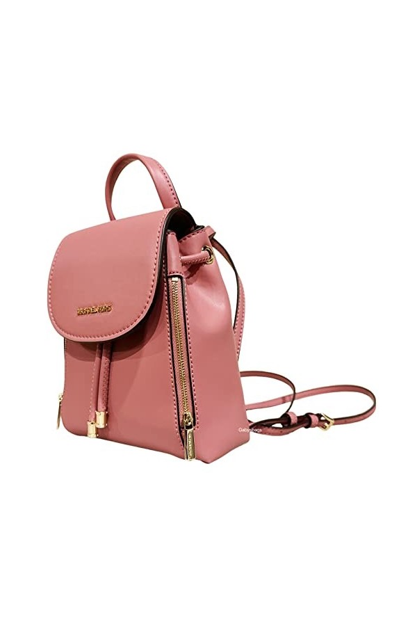 Michael Kors Phoebe XS Sac à dos en cuir lisse avec cordon de serrage Rose, rose, MINI, Mini sac à dos