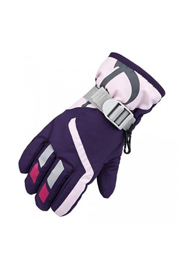 Moufles de neige pour filles et filles - Coupe-vent - Hiver - Garçons de ski - Gants pour enfants - Avec poche, violet, taill