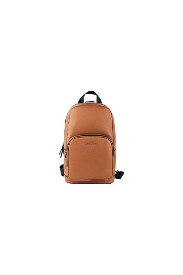 Michael Kors Cooper Commuter Sling Pack Sac à dos en cuir gaufré, Bagage en cuir marron, Medium