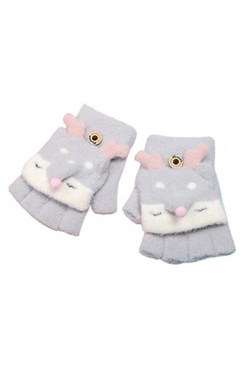 Moufles pour femme - Isolation par temps froid - Gants dhiver pour enfants - Demi-doigt - Tricot à rabat - Petit renard - Ga