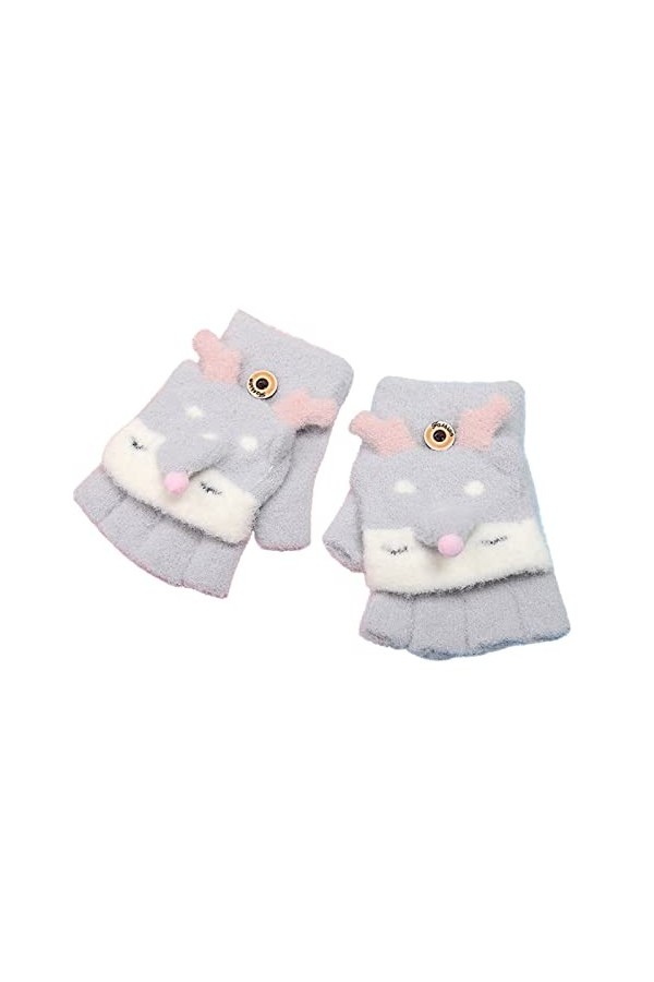 Moufles pour femme - Isolation par temps froid - Gants dhiver pour enfants - Demi-doigt - Tricot à rabat - Petit renard - Ga