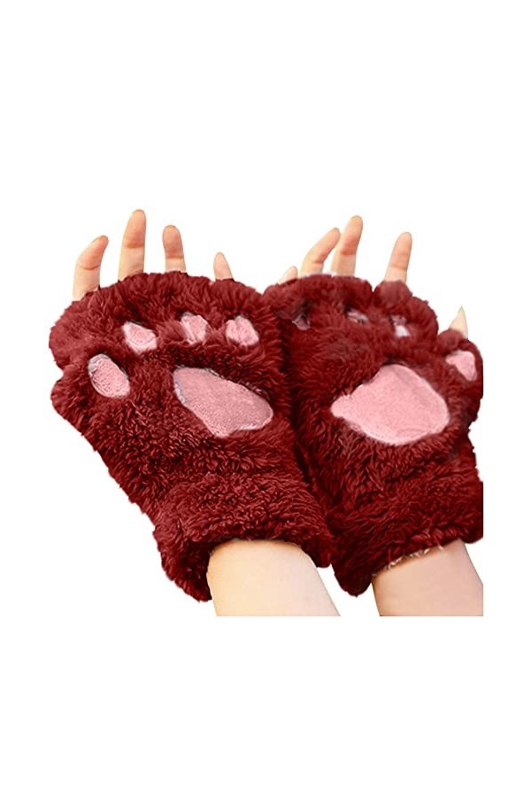 Gants en polaire pour femme - Mitaines dhiver - En forme de patte de chat - Moufles en peluche - Mitaines mignonnes de dessi