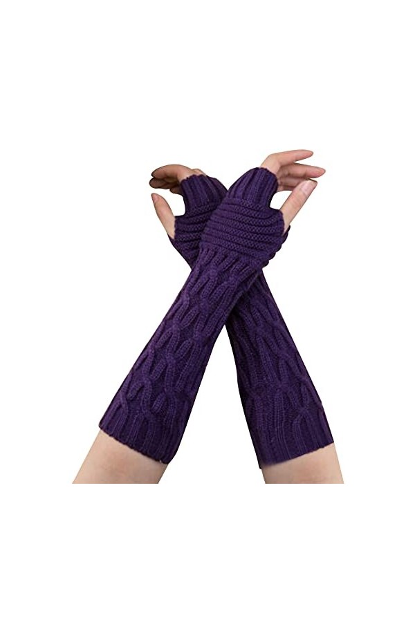 YANFJHV Gants longs en laine tricotée pour femme - Automne et hiver - Gants longs plissés - Sans doigts - Pour femme - Noir e