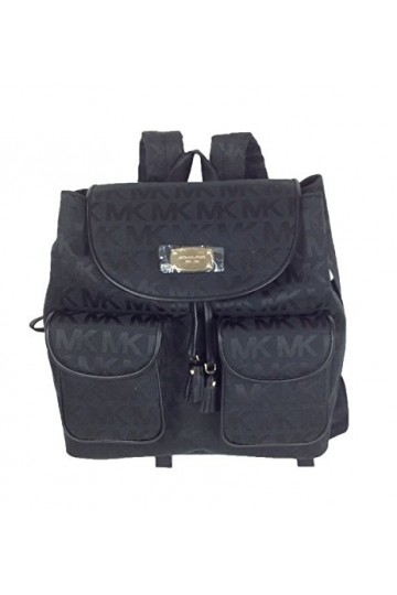 Michael Kors Jet Set Signature Sac à dos technique à grand rabat, noir, noir