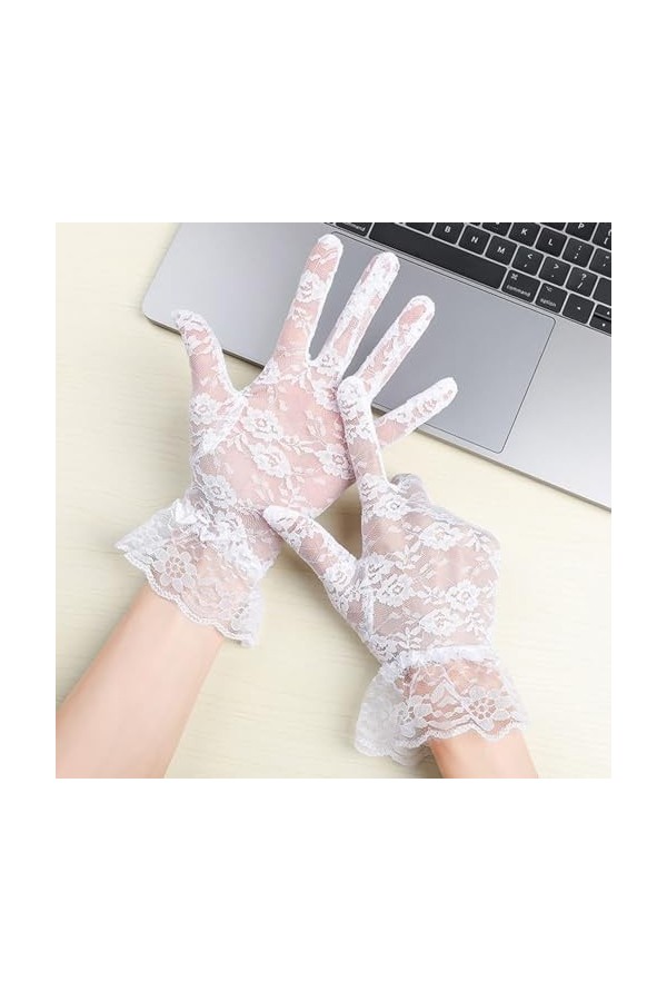 AFBORD 1 paire de gants de mariée en crochet avec motif floral, blanc, A