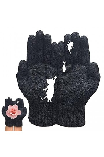 Matx-uk Gants dhiver chauds tricotés pour femmes – Moufles élastiques douces et tendance à imprimé chat pour chauffe-mains
