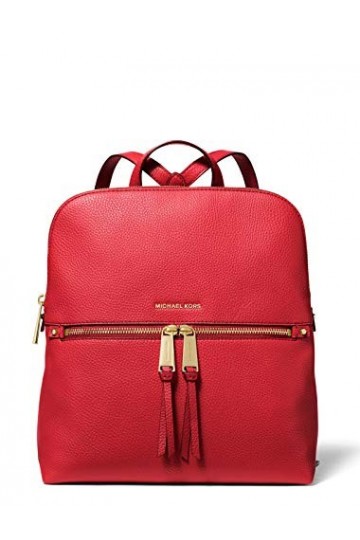 Michael Kors Rhea Sac à dos fin en cuir végan avec fermeture Éclair Rouge vif
